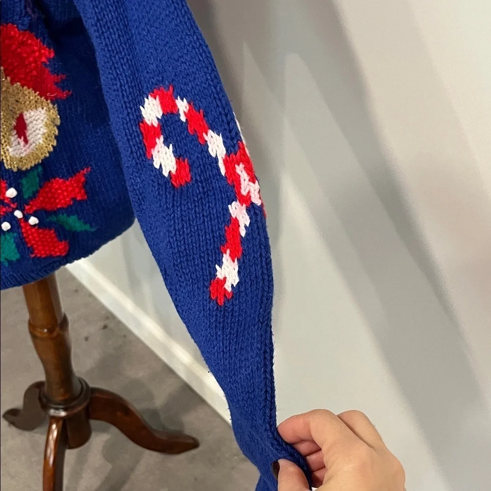 Robert Scott Vintage Knitted Festive Blue Holiday Sweater Cardigan XL - Picture 5 of 7